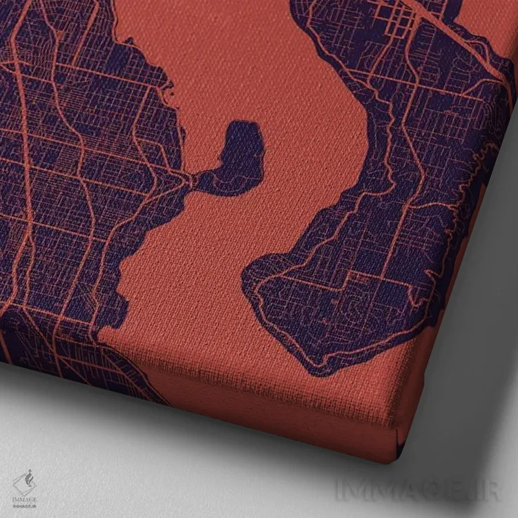 تابلو نقشهٔ جادههای شهری سیاتل (شب بنفش) اثر اوربانمپ (نقشه شهری؛ استودیو نقشه یا طراح) - نمای نزدیک بافت بوم