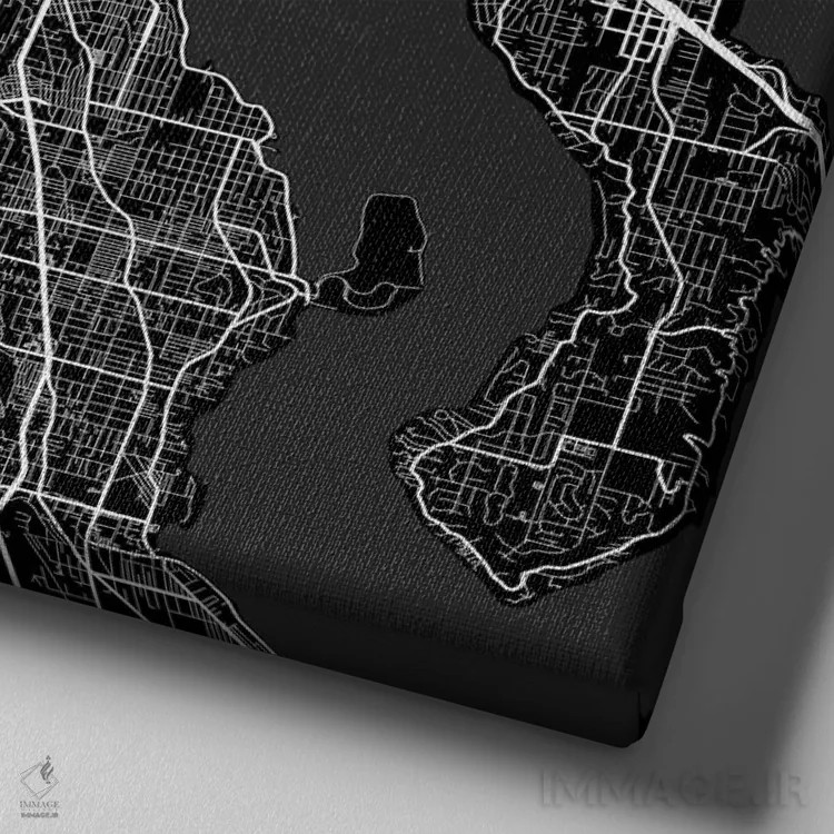 تابلو نقشهٔ جادههای شهری سیاتل (سیاه) اثر اوربانمپ (نقشه شهری؛ استودیو نقشه یا طراح) - نمای نزدیک بافت بوم