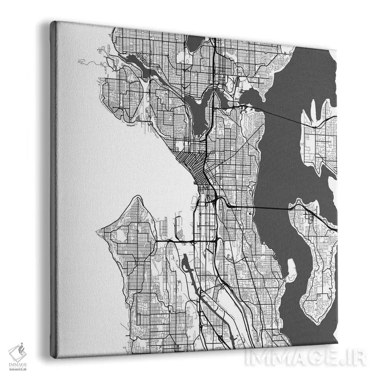 تابلو نقشهٔ جادههای شهری سیاتل (سفید) اثر اوربانمپ (نقشه شهری؛ استودیو نقشه یا طراح) - نمای پرسپکتیو محصول