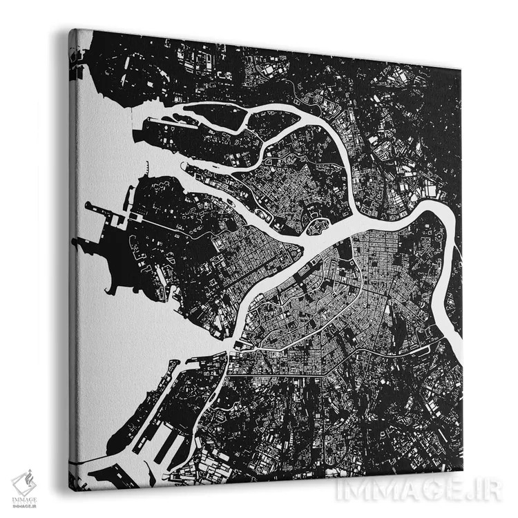 تابلو نقشهٔ شهری سن پترزبورگ (سیاه) اثر اوربانمپ (نقشه شهری؛ استودیو نقشه یا طراح) - نمای پرسپکتیو محصول