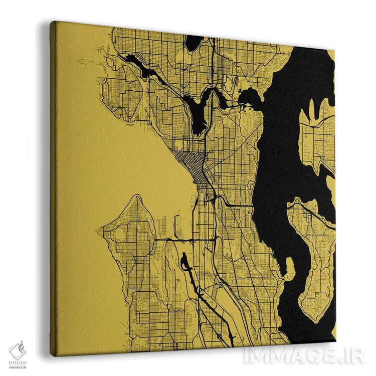 تابلو نقشهٔ جادههای شهری سیاتل (زرد) اثر اوربانمپ (نقشه شهری؛ استودیو نقشه یا طراح) - نمای پرسپکتیو محصول
