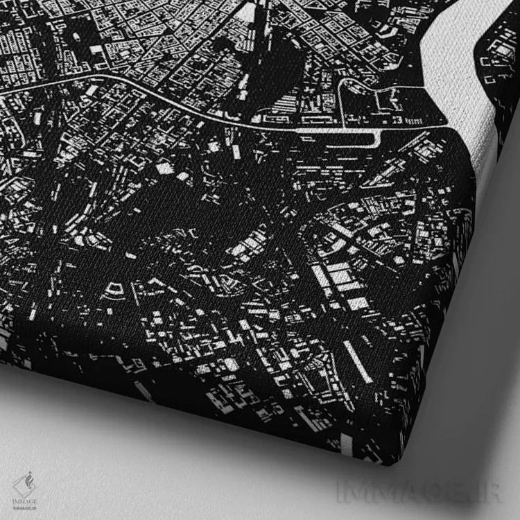 تابلو نقشهٔ شهری سن پترزبورگ (سیاه) اثر اوربانمپ (نقشه شهری؛ استودیو نقشه یا طراح) - نمای نزدیک بافت بوم