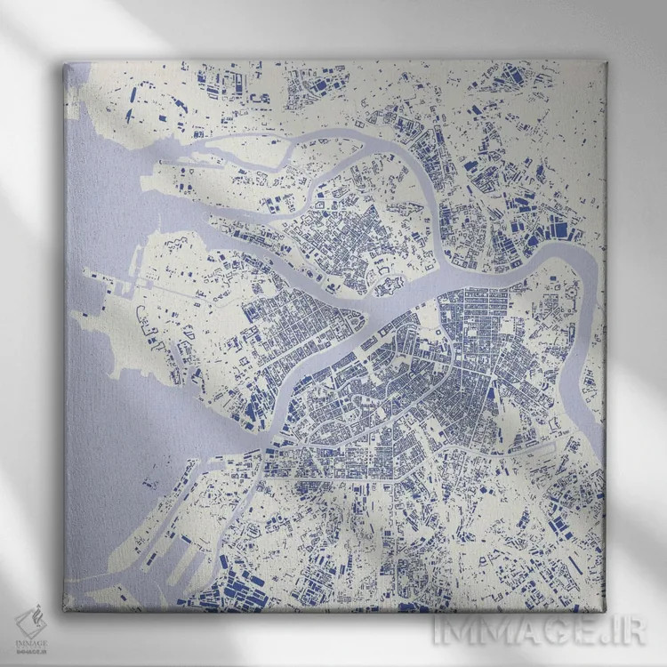 تابلو نقشهٔ شهری سن پترزبورگ (آبی) اثر اوربانمپ (نقشه شهری؛ استودیو نقشه یا طراح) - نمای روبهرو روی دیوار