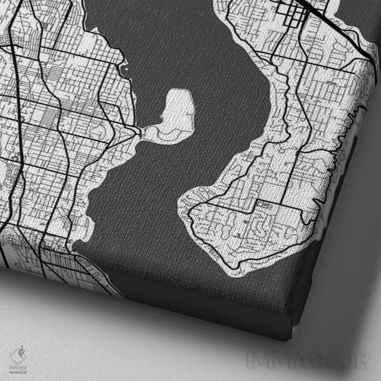 تابلو نقشهٔ جادههای شهری سیاتل (سفید) اثر اوربانمپ (نقشه شهری؛ استودیو نقشه یا طراح) - نمای نزدیک بافت بوم