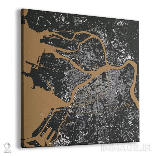 تابلو نقشهٔ شهری سن پترزبورگ (سیاه و طلایی) اثر اوربانمپ (نقشه شهری؛ استودیو نقشه یا طراح) - نمای پرسپکتیو محصول