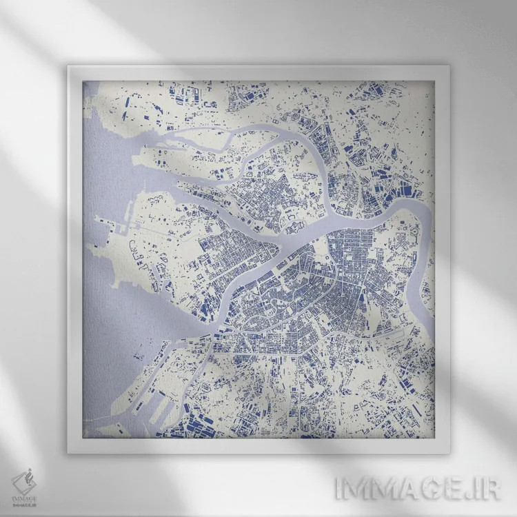 تابلو نقشهٔ شهری سن پترزبورگ (آبی) اثر اوربانمپ (نقشه شهری؛ استودیو نقشه یا طراح) - نمای قابدار سفید