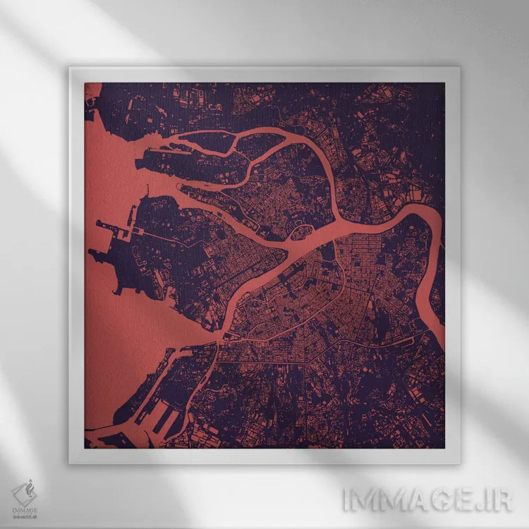 تابلو نقشهٔ شهری سن پترزبورگ (شب بنفش) اثر اوربانمپ (نقشه شهری؛ استودیو نقشه یا طراح) - نمای قابدار سفید