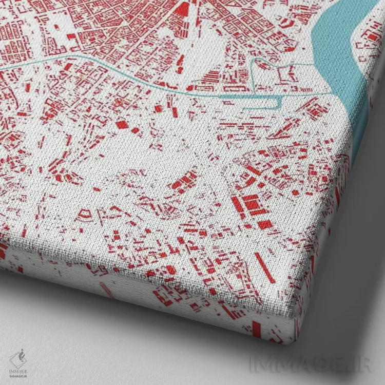 تابلو نقشهٔ شهری سن پترزبورگ (قرمز) اثر اوربانمپ (نقشه شهری؛ استودیو نقشه یا طراح) - نمای نزدیک بافت بوم