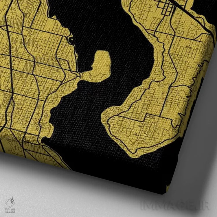 تابلو نقشهٔ جادههای شهری سیاتل (زرد) اثر اوربانمپ (نقشه شهری؛ استودیو نقشه یا طراح) - نمای نزدیک بافت بوم