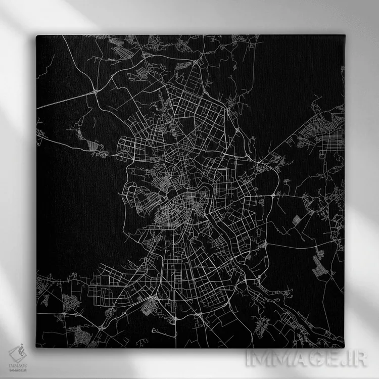 تابلو نقشهٔ جادههای شهری سن پترزبورگ (سیاه) اثر اوربانمپ (نقشه شهری؛ استودیو نقشه یا طراح) - نمای روبهرو روی دیوار