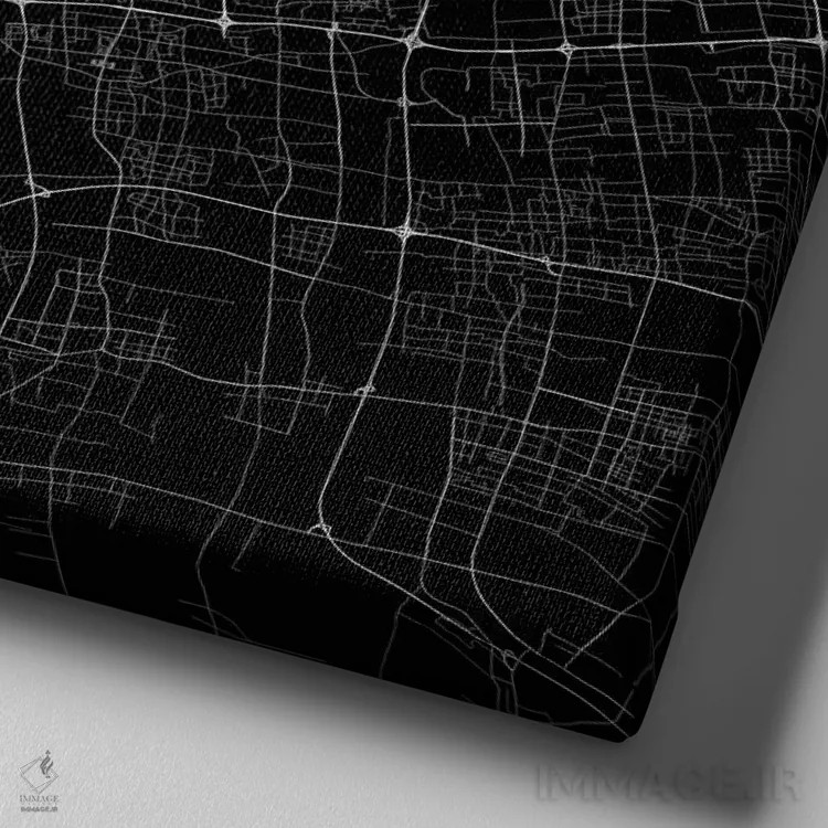 تابلو نقشهٔ جادههای شهری شانگهای (سیاه) اثر اوربانمپ (نقشه شهری؛ استودیو نقشه یا طراح) - نمای نزدیک بافت بوم