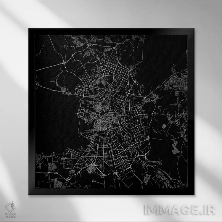 تابلو نقشهٔ جادههای شهری سن پترزبورگ (سیاه) اثر اوربانمپ (نقشه شهری؛ استودیو نقشه یا طراح) - نمای قابدار مشکی