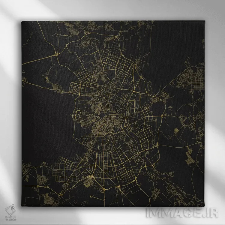 تابلو نقشهٔ جادههای شهری سن پترزبورگ (زرد) اثر اوربانمپ (نقشه شهری؛ استودیو نقشه یا طراح) - نمای روبهرو روی دیوار