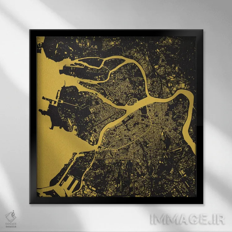 تابلو نقشهٔ شهری سن پترزبورگ (زرد) اثر اوربانمپ (نقشه شهری؛ استودیو نقشه یا طراح) - نمای قابدار مشکی