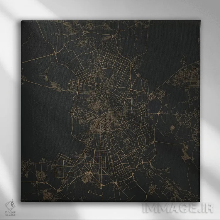 تابلو نقشهٔ جادههای شهری سن پترزبورگ (طلایی) اثر اوربانمپ (نقشه شهری؛ استودیو نقشه یا طراح) - نمای روبهرو روی دیوار