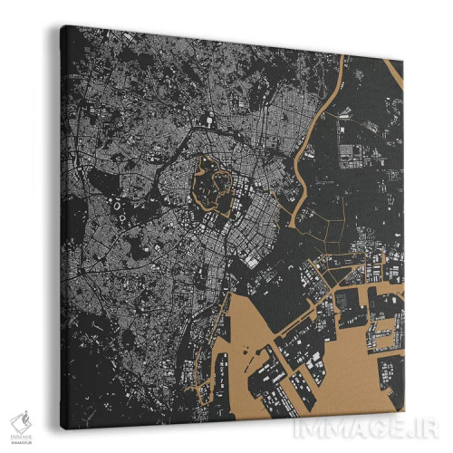 تابلو نقشهٔ شهری توکیو (طلایی) اثر اوربانمپ (نقشه شهری؛ استودیو نقشه یا طراح) - نمای پرسپکتیو محصول