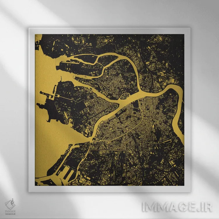 تابلو نقشهٔ شهری سن پترزبورگ (زرد) اثر اوربانمپ (نقشه شهری؛ استودیو نقشه یا طراح) - نمای قابدار سفید