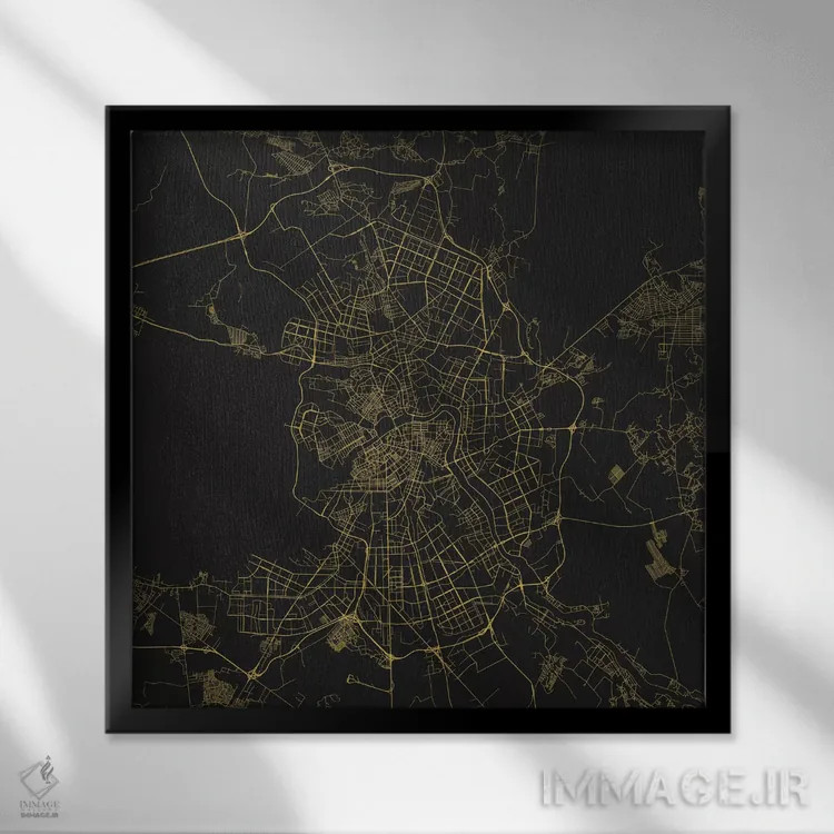 تابلو نقشهٔ جادههای شهری سن پترزبورگ (زرد) اثر اوربانمپ (نقشه شهری؛ استودیو نقشه یا طراح) - نمای قابدار مشکی