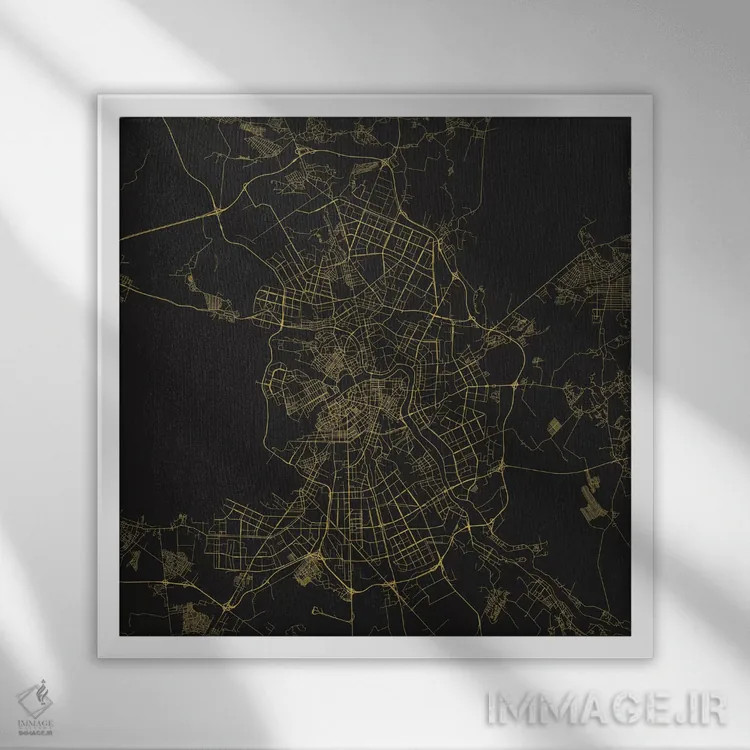 تابلو نقشهٔ جادههای شهری سن پترزبورگ (زرد) اثر اوربانمپ (نقشه شهری؛ استودیو نقشه یا طراح) - نمای قابدار سفید