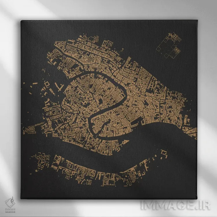 تابلو نقشهٔ شهری ونیز (طلایی) اثر اوربانمپ (نقشه شهری؛ استودیو نقشه یا طراح) - نمای روبهرو روی دیوار