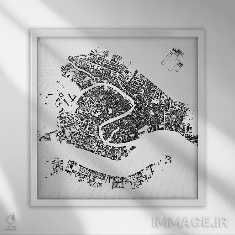 تابلو نقشهٔ شهری ونیز (سفید) اثر اوربانمپ (نقشه شهری؛ استودیو نقشه یا طراح) - نمای قابدار سفید