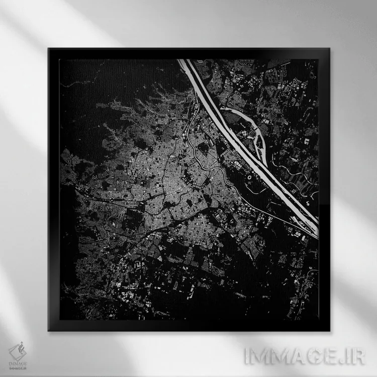 تابلو نقشهٔ شهری وین (سیاه) اثر اوربانمپ (نقشه شهری؛ استودیو نقشه یا طراح) - نمای قابدار مشکی
