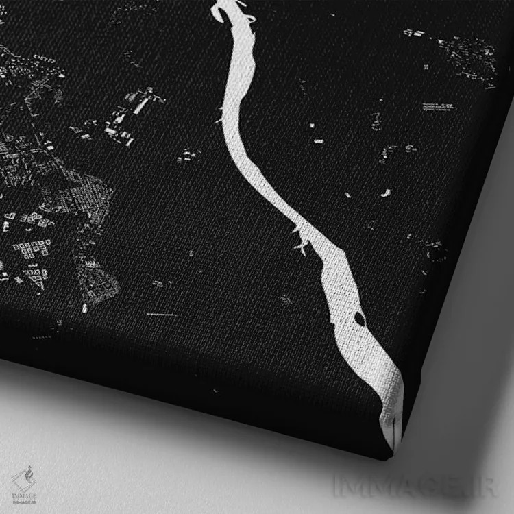 تابلو نقشهٔ شهری ورشو (سیاه) اثر اوربانمپ (نقشه شهری؛ استودیو نقشه یا طراح) - نمای نزدیک بافت بوم