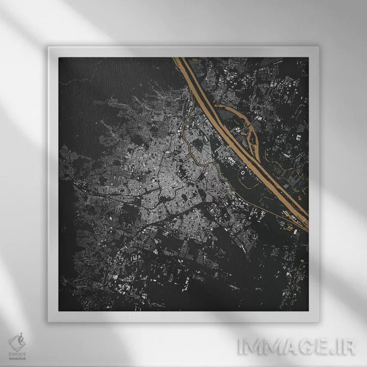 تابلو نقشهٔ شهری وین (طلایی) اثر اوربانمپ (نقشه شهری؛ استودیو نقشه یا طراح) - نمای قابدار سفید