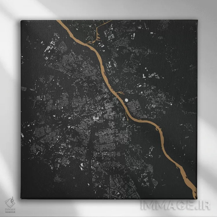 تابلو نقشهٔ شهری ورشو (طلایی) اثر اوربانمپ (نقشه شهری؛ استودیو نقشه یا طراح) - نمای روبهرو روی دیوار