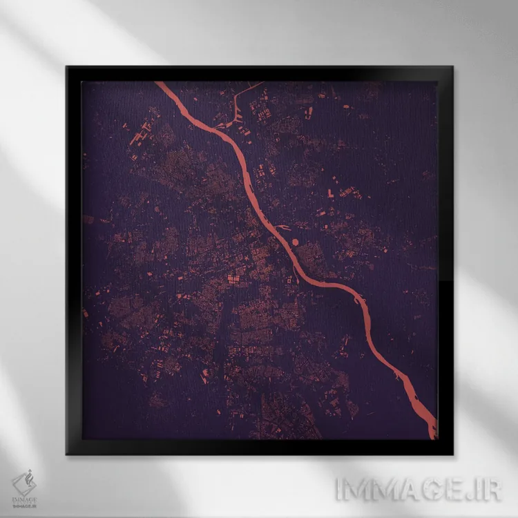 تابلو نقشهٔ شهری ورشو (شب بنفش) اثر اوربانمپ (نقشه شهری؛ استودیو نقشه یا طراح) - نمای قابدار مشکی