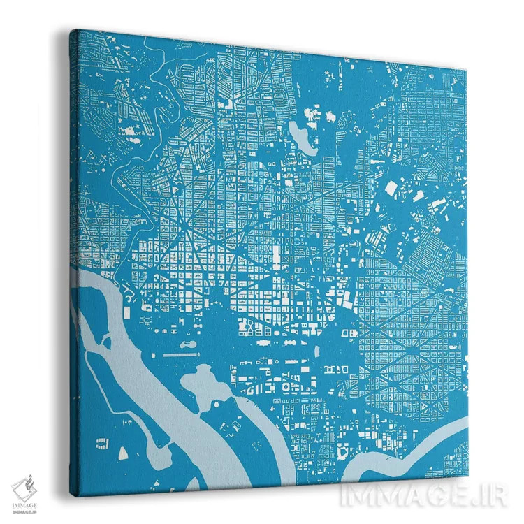 تابلو نقشهٔ شهری واشینگتن دیسی (آبی) اثر اوربانمپ (نقشه شهری؛ استودیو نقشه یا طراح) - نمای پرسپکتیو محصول
