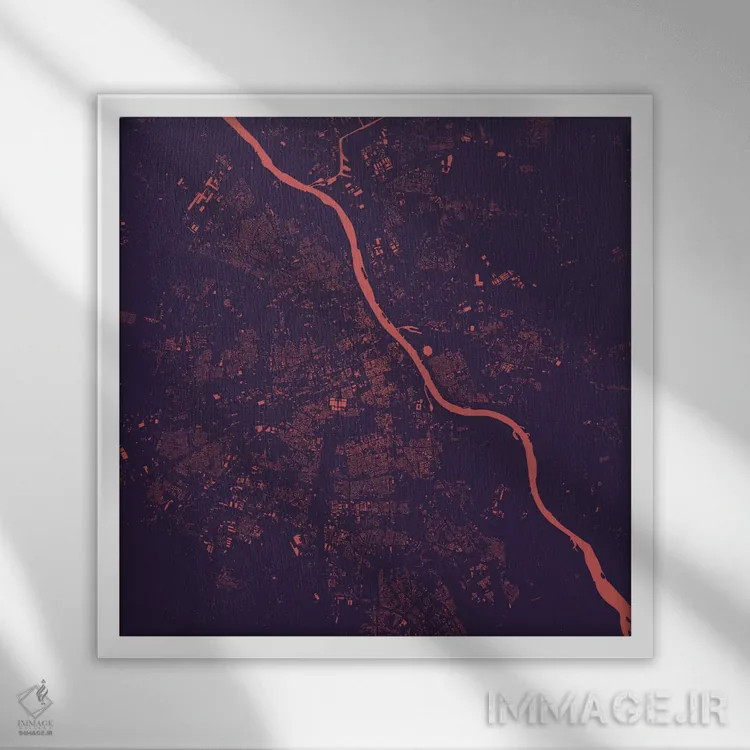 تابلو نقشهٔ شهری ورشو (شب بنفش) اثر اوربانمپ (نقشه شهری؛ استودیو نقشه یا طراح) - نمای قابدار سفید