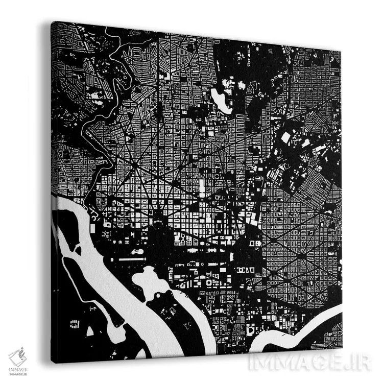 تابلو نقشهٔ شهری واشینگتن دیسی (سیاه) اثر اوربانمپ (نقشه شهری؛ استودیو نقشه یا طراح) - نمای پرسپکتیو محصول