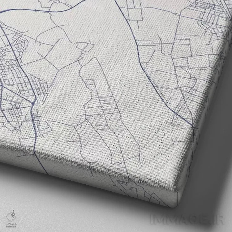 تابلو نقشهٔ جادههای شهری ورشو (آبی) اثر اوربانمپ (نقشه شهری؛ استودیو نقشه یا طراح) - نمای نزدیک بافت بوم