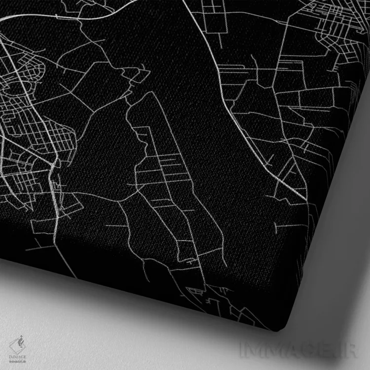 تابلو نقشهٔ جادههای شهری ورشو (سیاه) اثر اوربانمپ (نقشه شهری؛ استودیو نقشه یا طراح) - نمای نزدیک بافت بوم