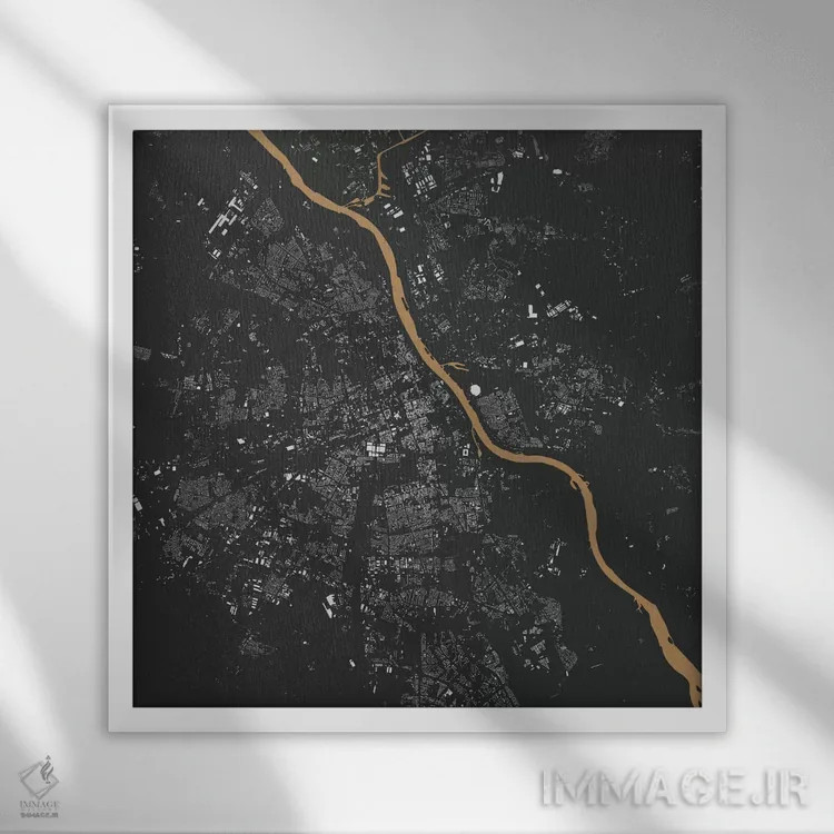 تابلو نقشهٔ شهری ورشو (طلایی) اثر اوربانمپ (نقشه شهری؛ استودیو نقشه یا طراح) - نمای قابدار سفید
