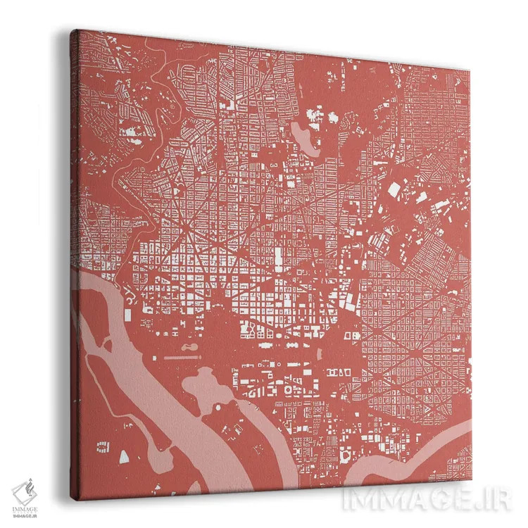 تابلو نقشهٔ شهری واشینگتن دیسی (صورتی) اثر اوربانمپ (نقشه شهری؛ استودیو نقشه یا طراح) - نمای پرسپکتیو محصول