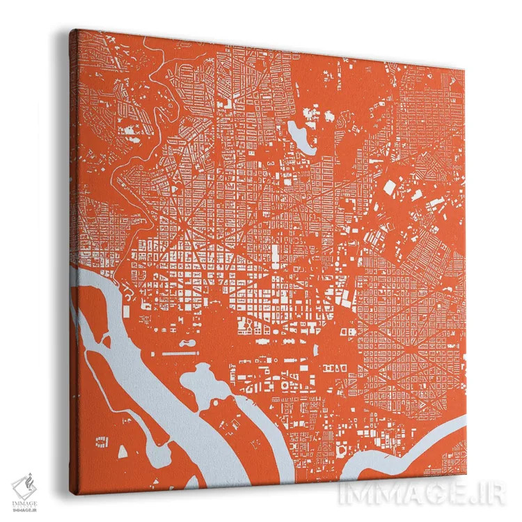 تابلو نقشهٔ شهری واشینگتن دیسی (قرمز) اثر اوربانمپ (نقشه شهری؛ استودیو نقشه یا طراح) - نمای پرسپکتیو محصول