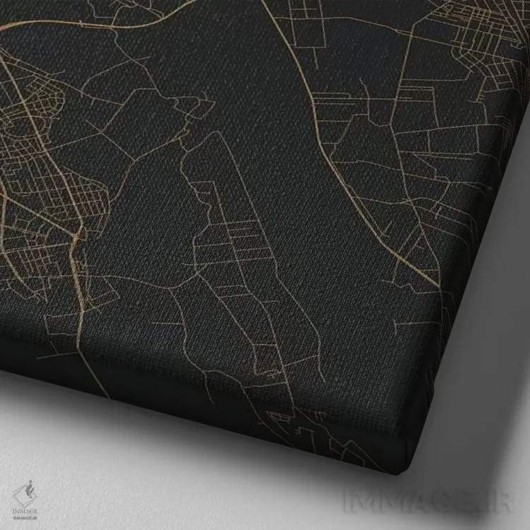 تابلو نقشهٔ جادههای شهری ورشو (طلایی) اثر اوربانمپ (نقشه شهری؛ استودیو نقشه یا طراح) - نمای نزدیک بافت بوم