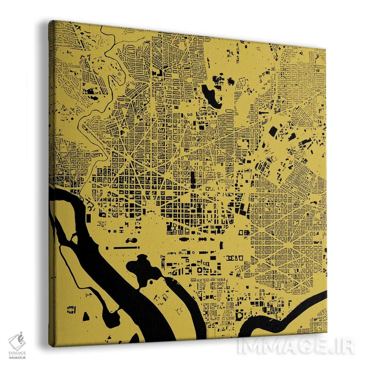 تابلو نقشهٔ شهری واشینگتن دیسی (زرد) اثر اوربانمپ (نقشه شهری؛ استودیو نقشه یا طراح) - نمای پرسپکتیو محصول