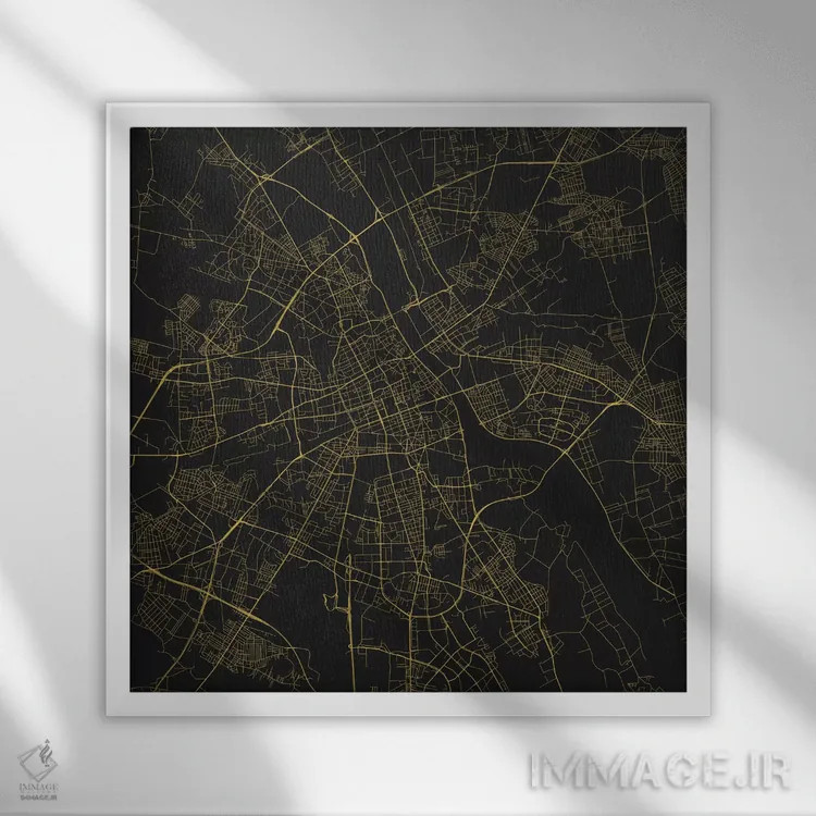 تابلو نقشهٔ جادههای شهری ورشو (زرد) اثر اوربانمپ (نقشه شهری؛ استودیو نقشه یا طراح) - نمای قابدار سفید