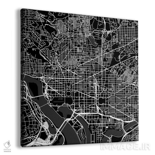 تابلو نقشهٔ جادههای شهری واشینگتن دیسی (سیاه) اثر اوربانمپ (نقشه شهری؛ استودیو نقشه یا طراح) - نمای پرسپکتیو محصول