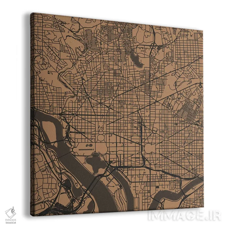 تابلو نقشهٔ جادههای شهری واشینگتن دیسی (طلایی) اثر اوربانمپ (نقشه شهری؛ استودیو نقشه یا طراح) - نمای پرسپکتیو محصول