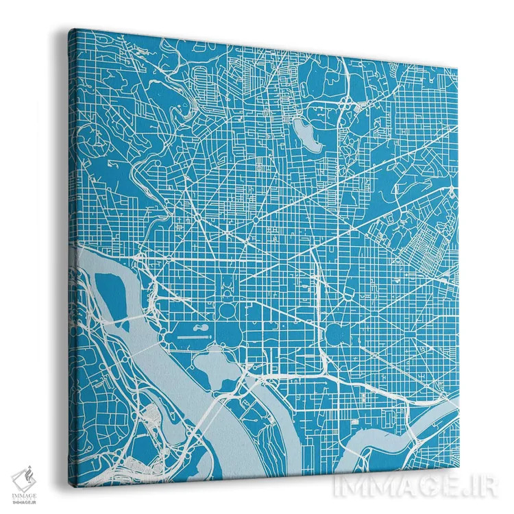 تابلو نقشهٔ جادههای شهری واشینگتن دیسی (آبی) اثر اوربانمپ (نقشه شهری؛ استودیو نقشه یا طراح) - نمای پرسپکتیو محصول