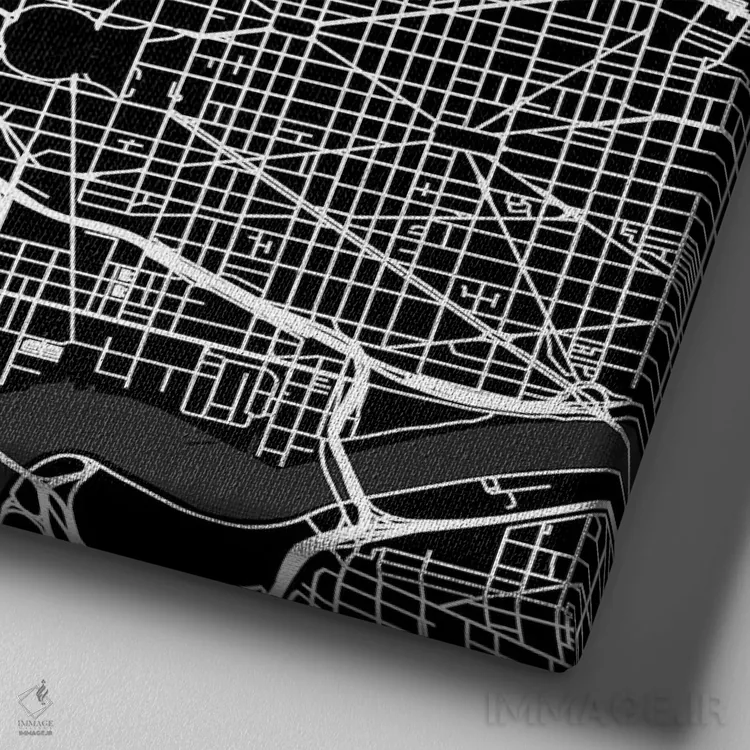 تابلو نقشهٔ جادههای شهری واشینگتن دیسی (سیاه) اثر اوربانمپ (نقشه شهری؛ استودیو نقشه یا طراح) - نمای نزدیک بافت بوم