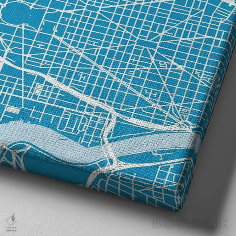 تابلو نقشهٔ جادههای شهری واشینگتن دیسی (آبی) اثر اوربانمپ (نقشه شهری؛ استودیو نقشه یا طراح) - نمای نزدیک بافت بوم