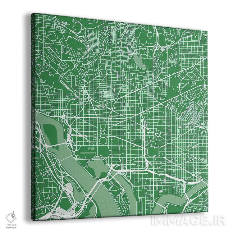 تابلو نقشهٔ جادههای شهری واشینگتن دیسی (سبز) اثر اوربانمپ (نقشه شهری؛ استودیو نقشه یا طراح) - نمای پرسپکتیو محصول