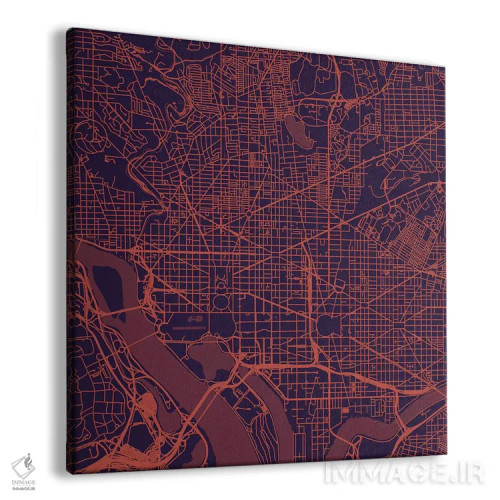 تابلو نقشهٔ جادههای شهری واشینگتن دیسی (شب بنفش) اثر اوربانمپ (نقشه شهری؛ استودیو نقشه یا طراح) - نمای پرسپکتیو محصول