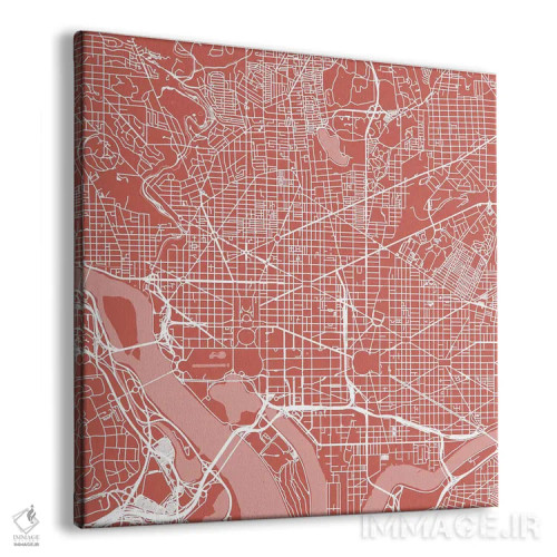 تابلو نقشهٔ جادههای شهری واشینگتن دیسی (صورتی) اثر اوربانمپ (نقشه شهری؛ استودیو نقشه یا طراح) - نمای پرسپکتیو محصول