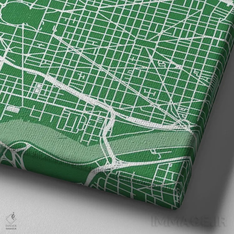 تابلو نقشهٔ جادههای شهری واشینگتن دیسی (سبز) اثر اوربانمپ (نقشه شهری؛ استودیو نقشه یا طراح) - نمای نزدیک بافت بوم